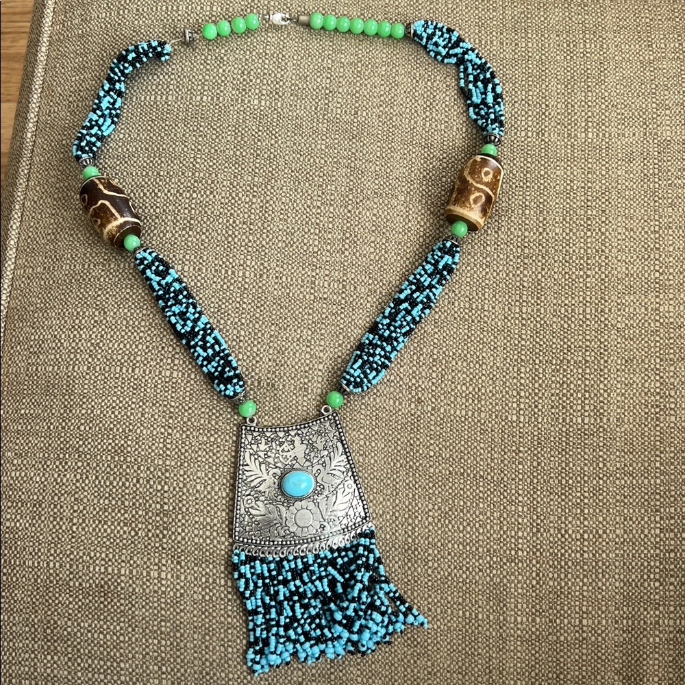 Beaded Fringe Pendant Necklace